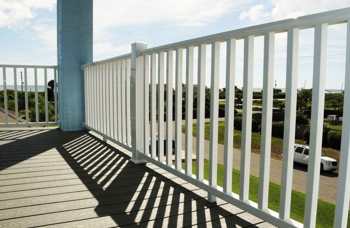 White deck railing installation in Hayward, CA
